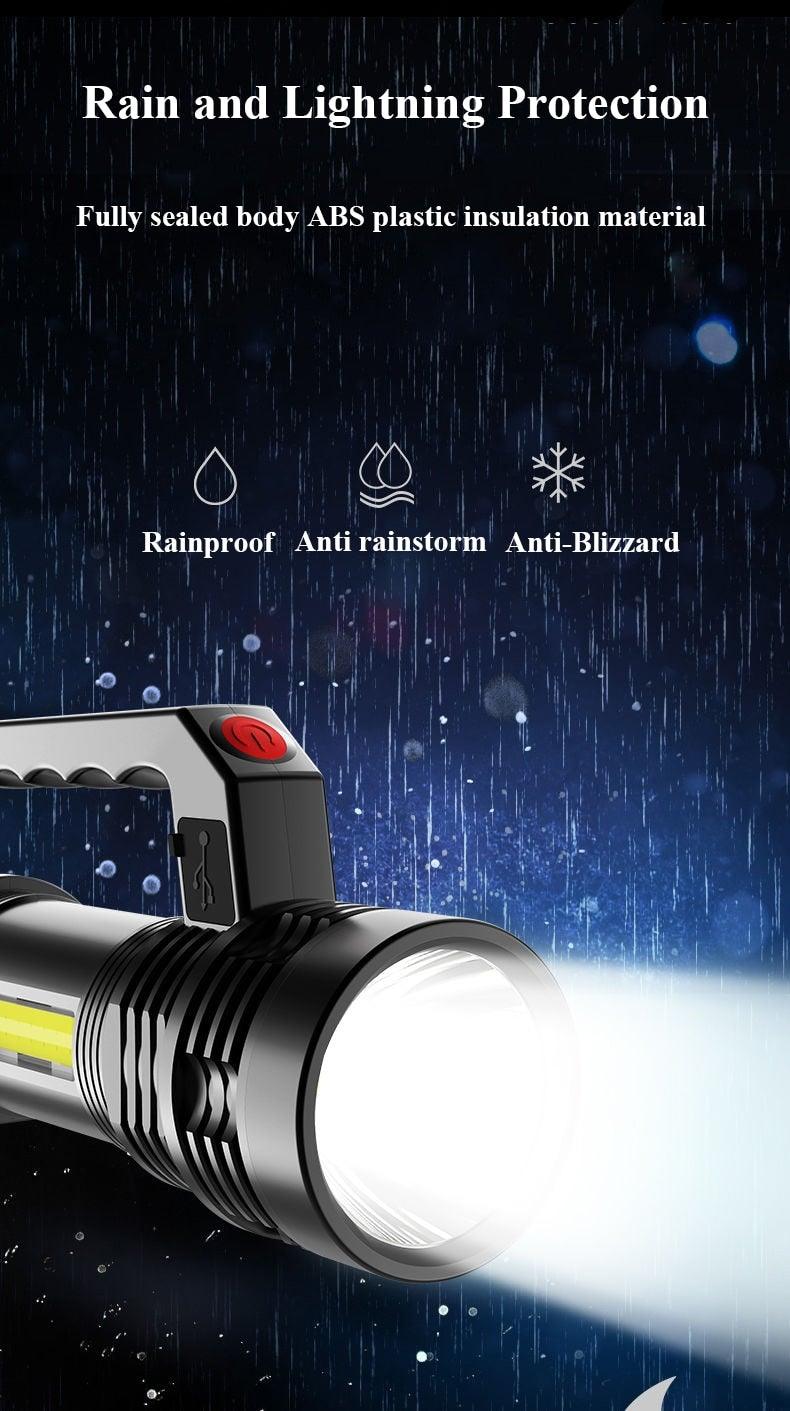 Rechargeable Handheld Flashlights Waterproof  3 Switch Mode Powerful High Lumens Spotlight Fashlight High Power Portable LED Waterproof Outdoor Long Lasting Spot Light Flashlight For Home & Outdoor Use Stevvex