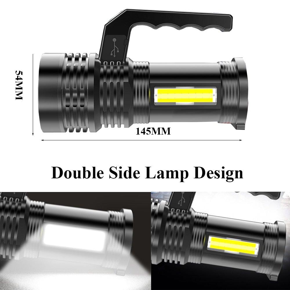Rechargeable Handheld Flashlights Waterproof  3 Switch Mode Powerful High Lumens Spotlight Fashlight High Power Portable LED Waterproof Outdoor Long Lasting Spot Light Flashlight For Home & Outdoor Use Stevvex
