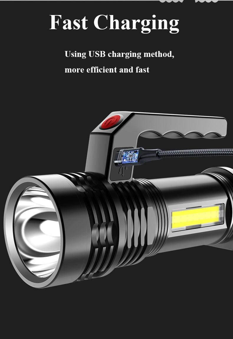 Rechargeable Handheld Flashlights Waterproof  3 Switch Mode Powerful High Lumens Spotlight Fashlight High Power Portable LED Waterproof Outdoor Long Lasting Spot Light Flashlight For Home & Outdoor Use Stevvex