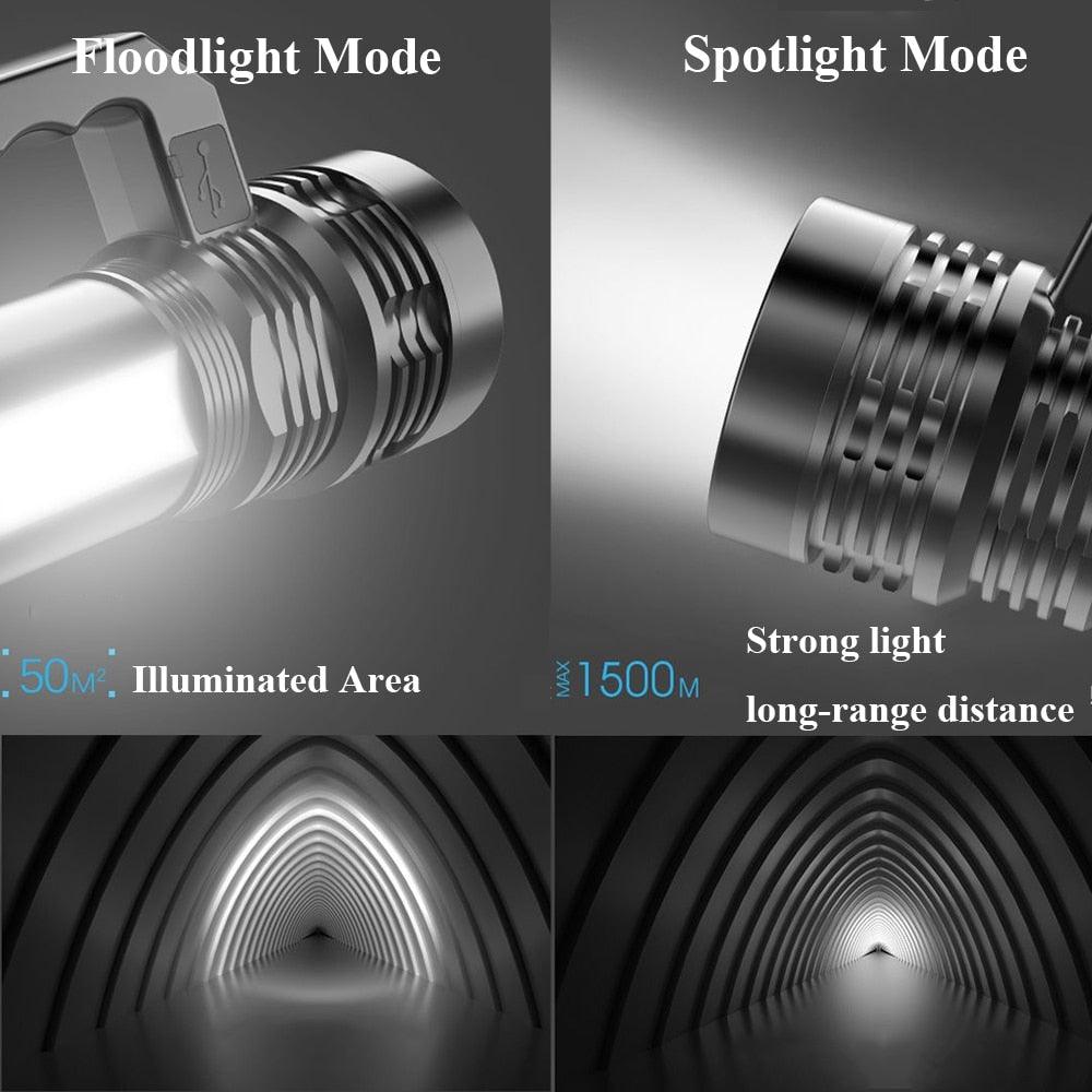 Rechargeable Handheld Flashlights Waterproof  3 Switch Mode Powerful High Lumens Spotlight Fashlight High Power Portable LED Waterproof Outdoor Long Lasting Spot Light Flashlight For Home & Outdoor Use Stevvex