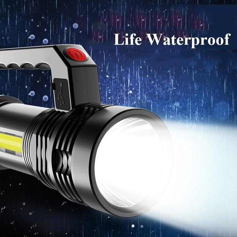 Rechargeable Handheld Flashlights Waterproof  3 Switch Mode Powerful High Lumens Spotlight Fashlight High Power Portable LED Waterproof Outdoor Long Lasting Spot Light Flashlight For Home & Outdoor Use Stevvex