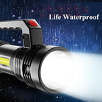 Rechargeable Handheld Flashlights Waterproof  3 Switch Mode Powerful High Lumens Spotlight Fashlight High Power Portable LED Waterproof Outdoor Long Lasting Spot Light Flashlight For Home & Outdoor Use Stevvex