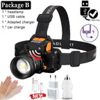 Rechargeable High Lumens Work Headlight Ultra Bright Headlamp LED Headlight Sensor Powerful  Head Lamp Waterproof Flashlight For Adults Running Hiking Camping Fishing Stevvex