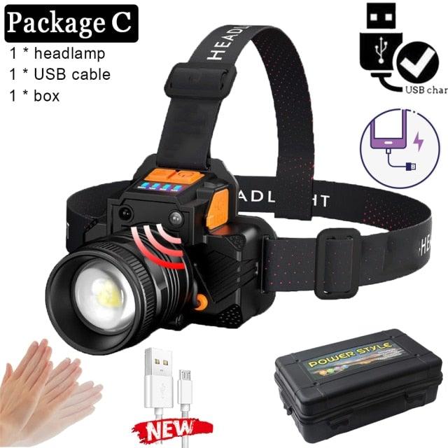 Rechargeable High Lumens Work Headlight Ultra Bright Headlamp LED Headlight Sensor Powerful  Head Lamp Waterproof Flashlight For Adults Running Hiking Camping Fishing Stevvex