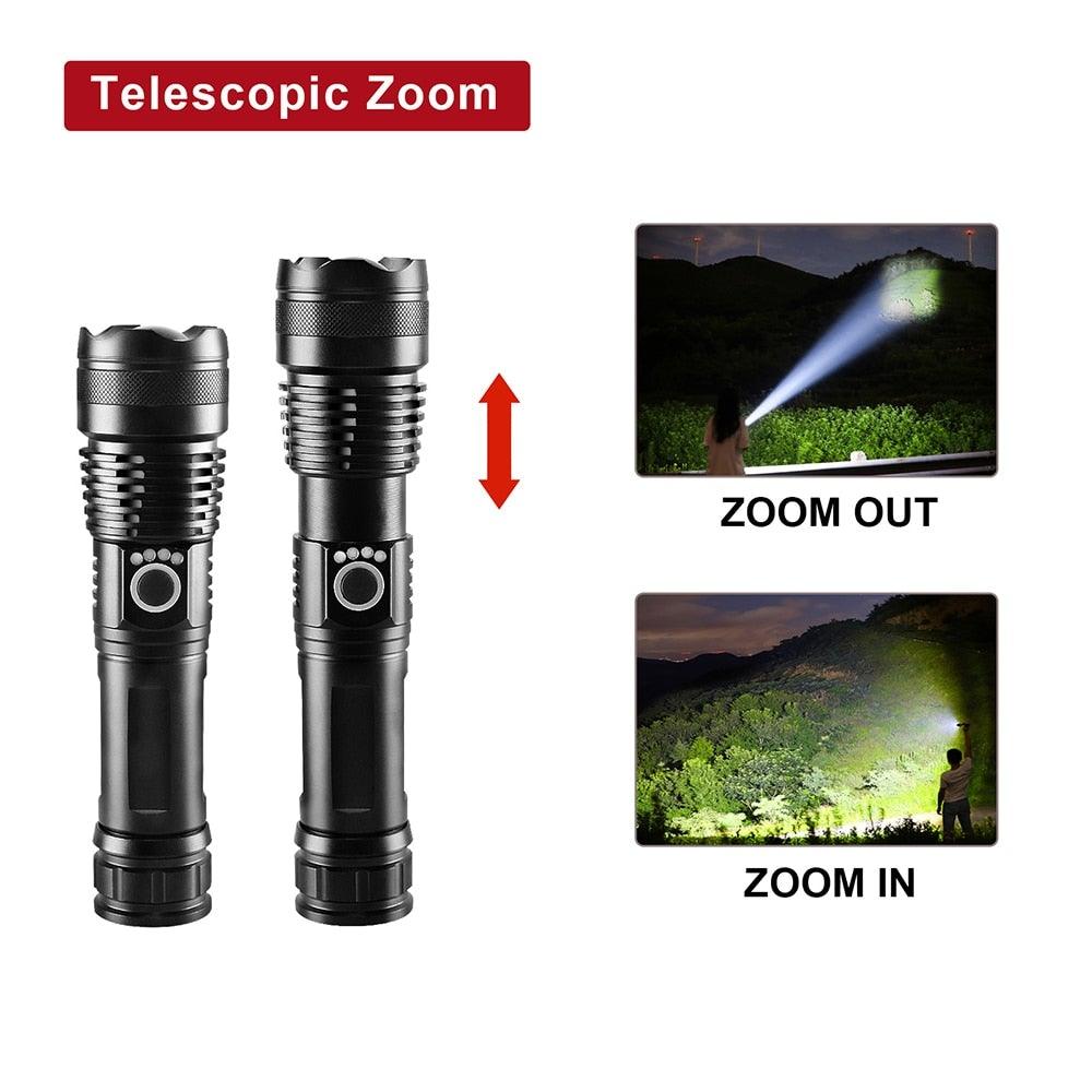 Rechargeable LED Flashlights High Lumens Waterproof Zoomable Super Bright Tactical Flashlight Powerful  USB LED CREE Flashlight  Hand Lamp For Hiking Camping Household Outdoor Sport Stevvex