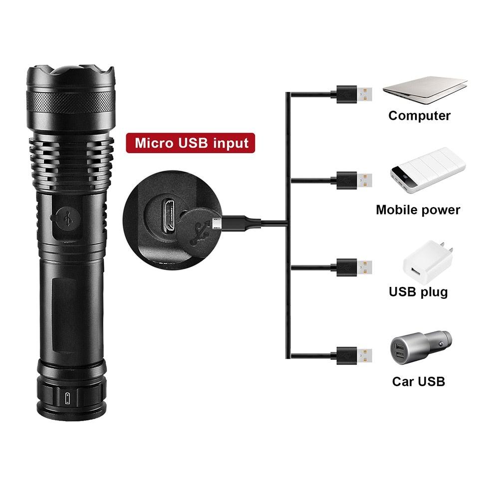 Rechargeable LED Flashlights High Lumens Waterproof Zoomable Super Bright Tactical Flashlight Powerful  USB LED CREE Flashlight  Hand Lamp For Hiking Camping Household Outdoor Sport Stevvex