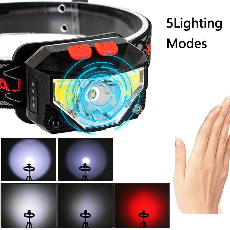 Rechargeable LED Powerfull Headlamp Flashlight USB Waterproof Headlamp Motion Body Sensor Headlight For Adults & Kids Camping Flashlight Outdoors Camping Running Biking Fishing Stevvex