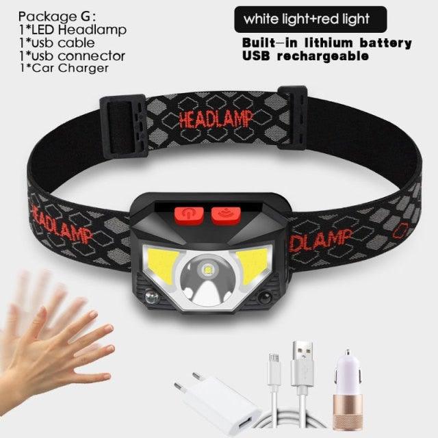 Rechargeable LED Powerfull Headlamp Flashlight USB Waterproof Headlamp Motion Body Sensor Headlight For Adults & Kids Camping Flashlight Outdoors Camping Running Biking Fishing Stevvex