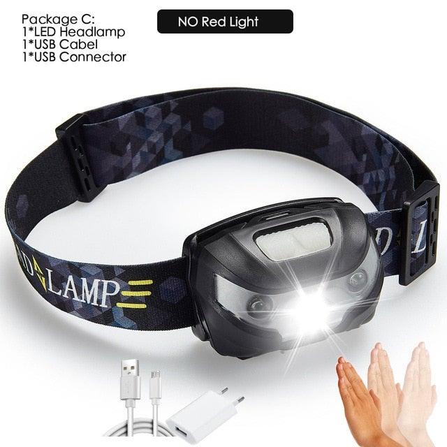 Rechargeable LED Powerfull Headlamp Flashlight USB Waterproof Headlamp Motion Body Sensor Headlight For Adults & Kids Camping Flashlight Outdoors Camping Running Biking Fishing Stevvex