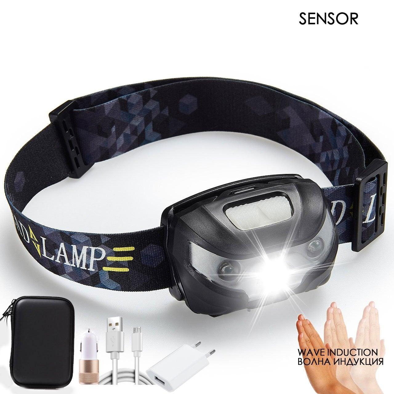 Rechargeable LED Powerfull Headlamp Flashlight USB Waterproof Headlamp Motion Body Sensor Headlight For Adults & Kids Camping Flashlight Outdoors Camping Running Biking Fishing Stevvex