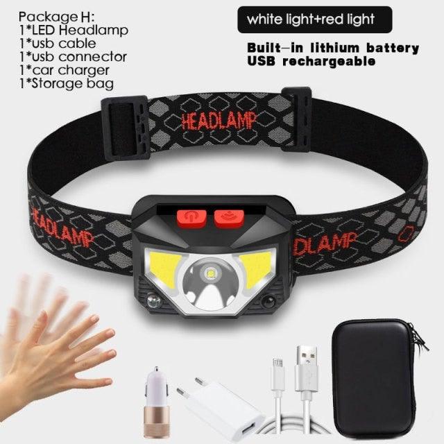 Rechargeable LED Powerfull Headlamp Flashlight USB Waterproof Headlamp Motion Body Sensor Headlight For Adults & Kids Camping Flashlight Outdoors Camping Running Biking Fishing Stevvex