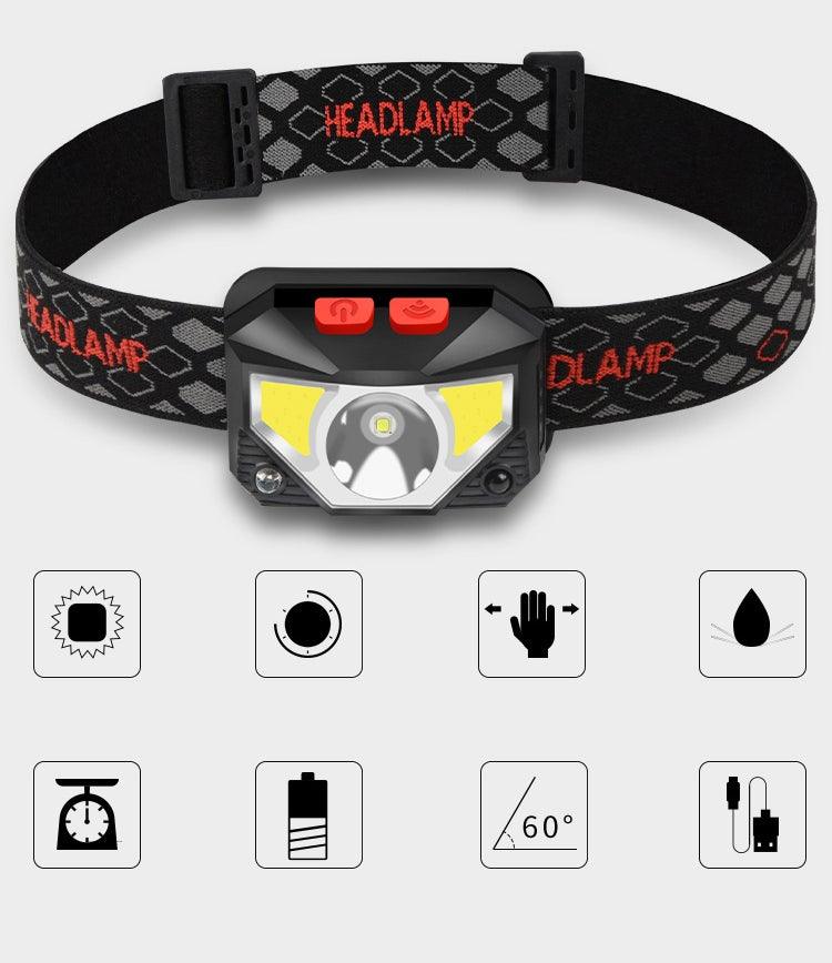 Rechargeable LED Powerfull Headlamp Flashlight USB Waterproof Headlamp Motion Body Sensor Headlight For Adults & Kids Camping Flashlight Outdoors Camping Running Biking Fishing Stevvex