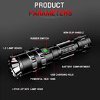 Rechargeable  LED Tactical Flashlights Waterproof Powerful High Lumen Super  Bright Power LED Aluminum Flashlight For Hiking Outdoor Camping Fishing Jogging Running HouseholdPowerful Light Stevvex