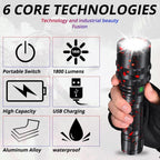 Rechargeable  LED Tactical Flashlights Waterproof Powerful High Lumen Super  Bright Power LED Aluminum Flashlight For Hiking Outdoor Camping Fishing Jogging Running HouseholdPowerful Light Stevvex