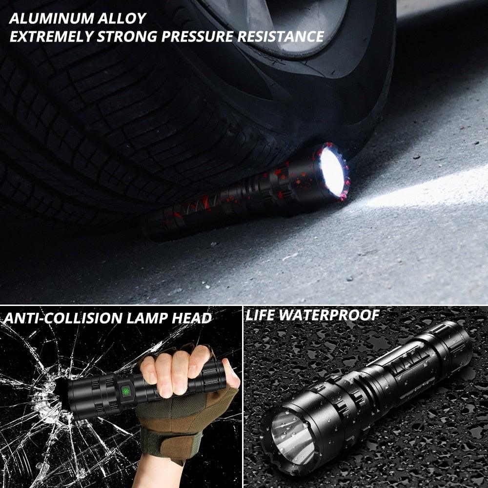 Rechargeable  LED Tactical Flashlights Waterproof Powerful High Lumen Super  Bright Power LED Aluminum Flashlight For Hiking Outdoor Camping Fishing Jogging Running HouseholdPowerful Light Stevvex