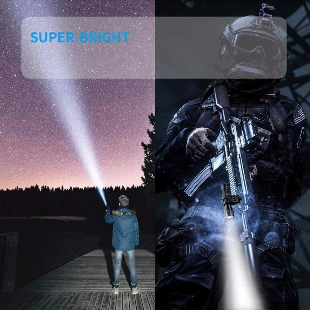 Rechargeable  LED Tactical Flashlights Waterproof Powerful High Lumen Super  Bright Power LED Aluminum Flashlight For Hiking Outdoor Camping Fishing Jogging Running HouseholdPowerful Light Stevvex