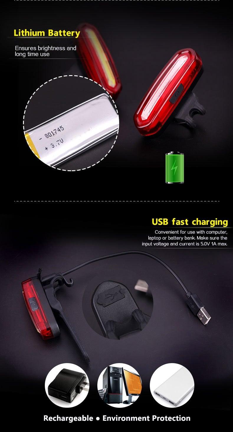 Rechargeable LED USB Mountain Bike Tail Light Taillight Safety Warning Bicycle Rear Light Bicycle Lamp Red High Intensity Rear LED Accessories Fits On Any Road Bikes Helmets Stevvex