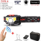Rechargeable Powerful USB LED High Lumen Headlamp Ultra-Light Bright Headlight Waterproof Sensor Head Light  For Outdoors Camping Running Hiking Biking Fishing Stevvex