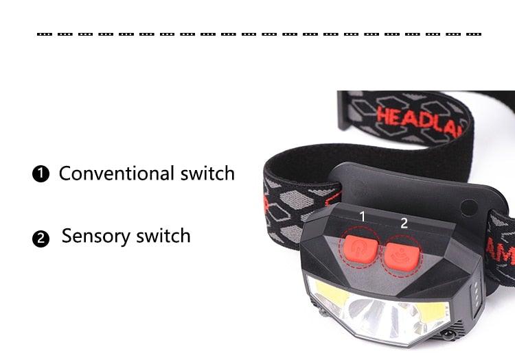 Rechargeable Powerful USB LED High Lumen Headlamp Ultra-Light Bright Headlight Waterproof Sensor Head Light  For Outdoors Camping Running Hiking Biking Fishing Stevvex