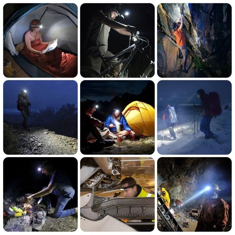 Rechargeable Powerful USB LED High Lumen Headlamp Ultra-Light Bright Headlight Waterproof Sensor Head Light  For Outdoors Camping Running Hiking Biking Fishing Stevvex