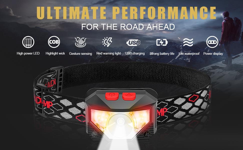 Rechargeable Powerful USB LED High Lumen Headlamp Ultra-Light Bright Headlight Waterproof Sensor Head Light  For Outdoors Camping Running Hiking Biking Fishing Stevvex