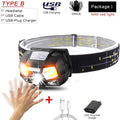 Rechargeable Powerful USB LED High Lumen Headlamp Ultra-Light Bright Headlight Waterproof Sensor Head Light  For Outdoors Camping Running Hiking Biking Fishing Stevvex