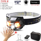 Rechargeable Powerful USB LED High Lumen Headlamp Ultra-Light Bright Headlight Waterproof Sensor Head Light  For Outdoors Camping Running Hiking Biking Fishing Stevvex