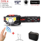 Rechargeable Powerful USB LED High Lumen Headlamp Ultra-Light Bright Headlight Waterproof Sensor Head Light  For Outdoors Camping Running Hiking Biking Fishing Stevvex