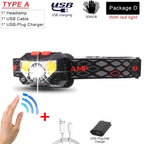 Rechargeable Powerful USB LED High Lumen Headlamp Ultra-Light Bright Headlight Waterproof Sensor Head Light  For Outdoors Camping Running Hiking Biking Fishing Stevvex