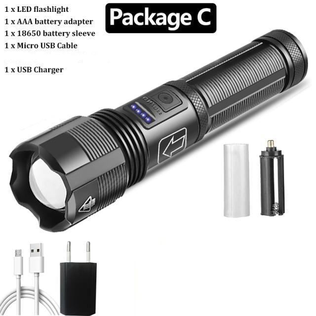 Rechargeable Tactical Flashlight USB LED High Quality Zoomable Torchlight High Lumen Super Bright Flashlight Waterproof Flashlight For Outdoor  Best Camping Hiking Riding Flashlight Stevvex