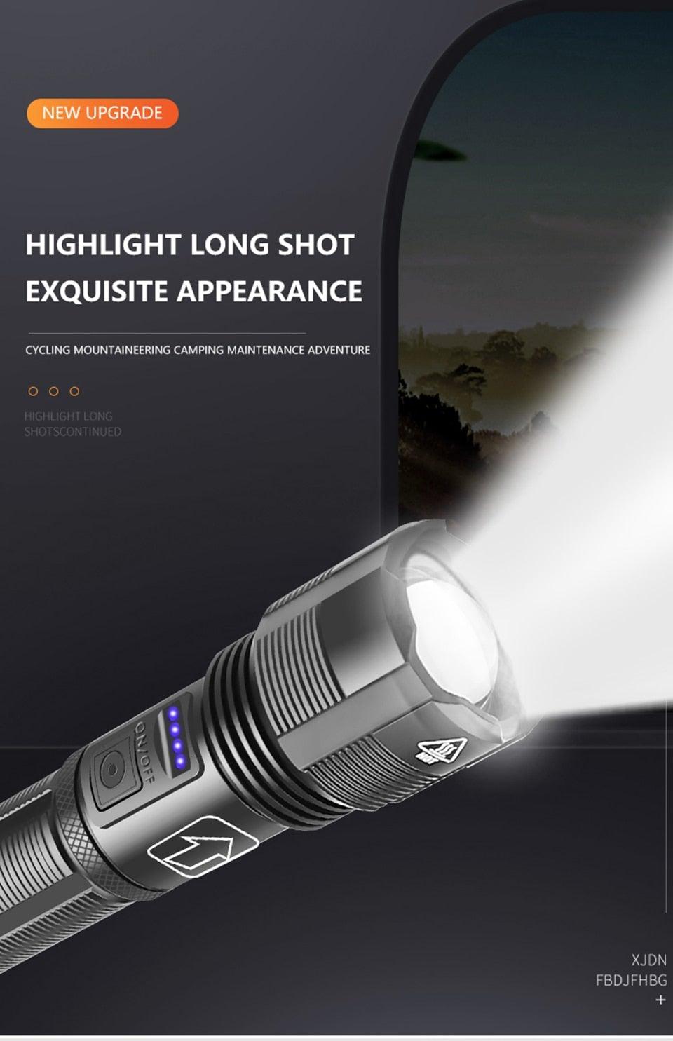 Rechargeable Tactical Flashlight USB LED High Quality Zoomable Torchlight High Lumen Super Bright Flashlight Waterproof Flashlight For Outdoor  Best Camping Hiking Riding Flashlight Stevvex