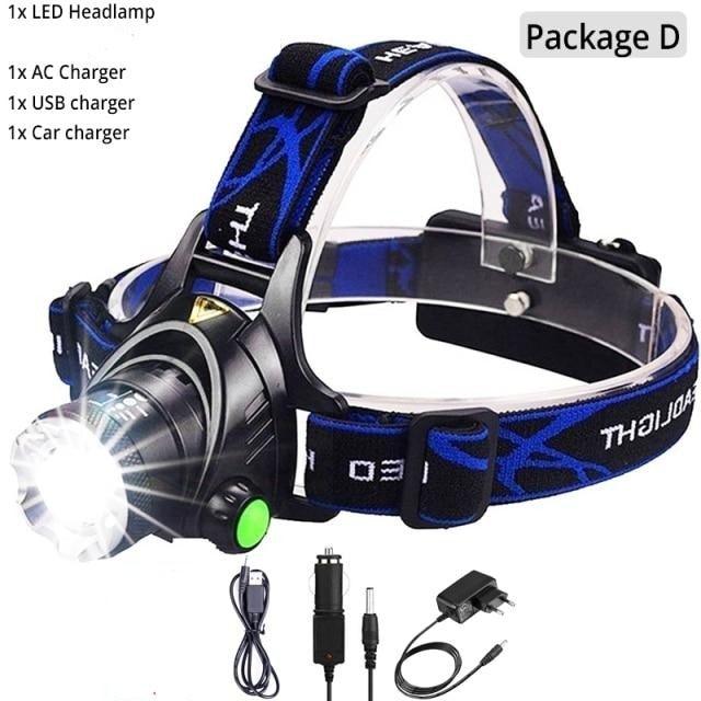 Rechargeable Ultra-bright High Lumen LED Headlamp Hands-Free USB Zoomable Headlight Waterproof  Super Bright Head Lights For Fishing Camping Hiking Riding JoggingTorch Flashlight Stevvex