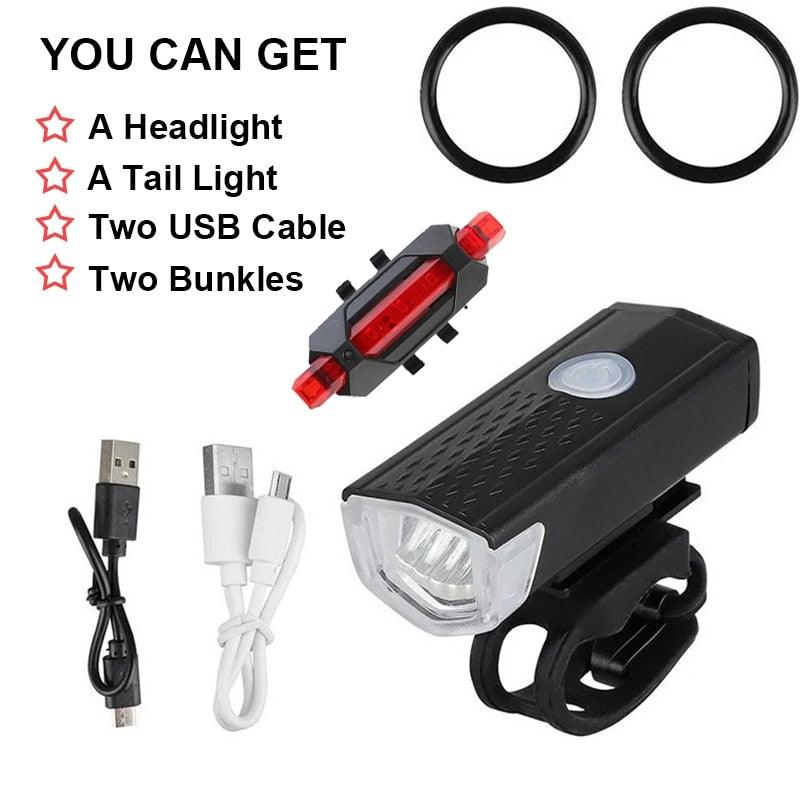 Rechargeable USB Bike Light Bicycle Front Rear Back Taillight Cycling Headlight Bicycle Lamp Flashlight Powerful Front And Back Lights Bicycle Accessories For Night Riding Cycling Safety Best Headlight With USB Tail Stevvex
