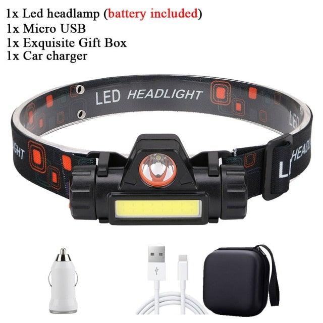 Rechargeable Waterproof Powerful LED Headlamp Portable Mini Built-in 18650 Battery Flashlight For  Portable Head Lamp Flashlight, Outdoor Lightweight Durable Headlight For Outdoor Running Camping Reading Fishing  Walking Jogging Headlight Stevvex