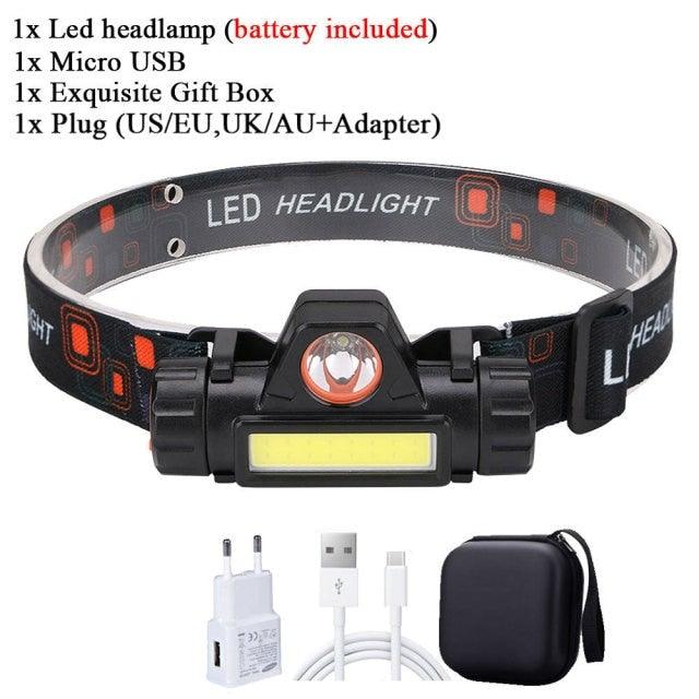 Rechargeable Waterproof Powerful LED Headlamp Portable Mini Built-in 18650 Battery Flashlight For  Portable Head Lamp Flashlight, Outdoor Lightweight Durable Headlight For Outdoor Running Camping Reading Fishing  Walking Jogging Headlight Stevvex