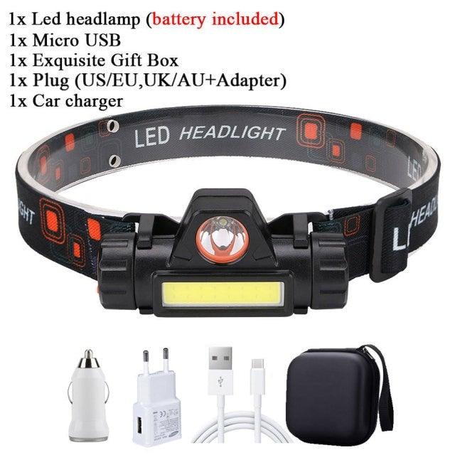 Rechargeable Waterproof Powerful LED Headlamp Portable Mini Built-in 18650 Battery Flashlight For  Portable Head Lamp Flashlight, Outdoor Lightweight Durable Headlight For Outdoor Running Camping Reading Fishing  Walking Jogging Headlight Stevvex
