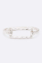 Rectangle Hammered Spring Bangle Gold Tone Bracelet
