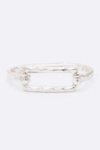 Rectangle Hammered Spring Bangle Gold Tone Bracelet