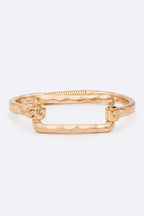 Rectangle Hammered Spring Bangle Gold Tone Bracelet