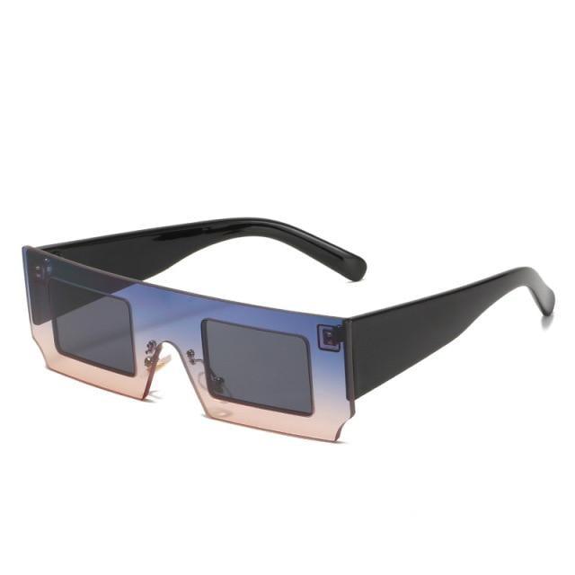 Rectangle Sunglasses for Women Retro Trendy Fashion Glasses Oval Lenses Narrow Thin Square Frame with UV400 Protection Decent Contrast Color Slice Box Style Glasses In Ocean Color  Sunglasses For Men & Women Stevvex