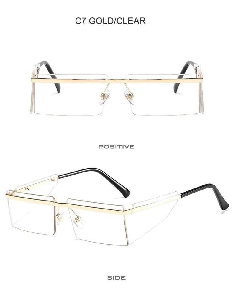 Rectangle Sunglasses Frameless Glasses Classic New Small Rimless Sunglasses For Women New Fashionable Square Sunglasses For Men New Eyewear Retro Rectangle Shape Glasses For Female In New Shades Stevvex