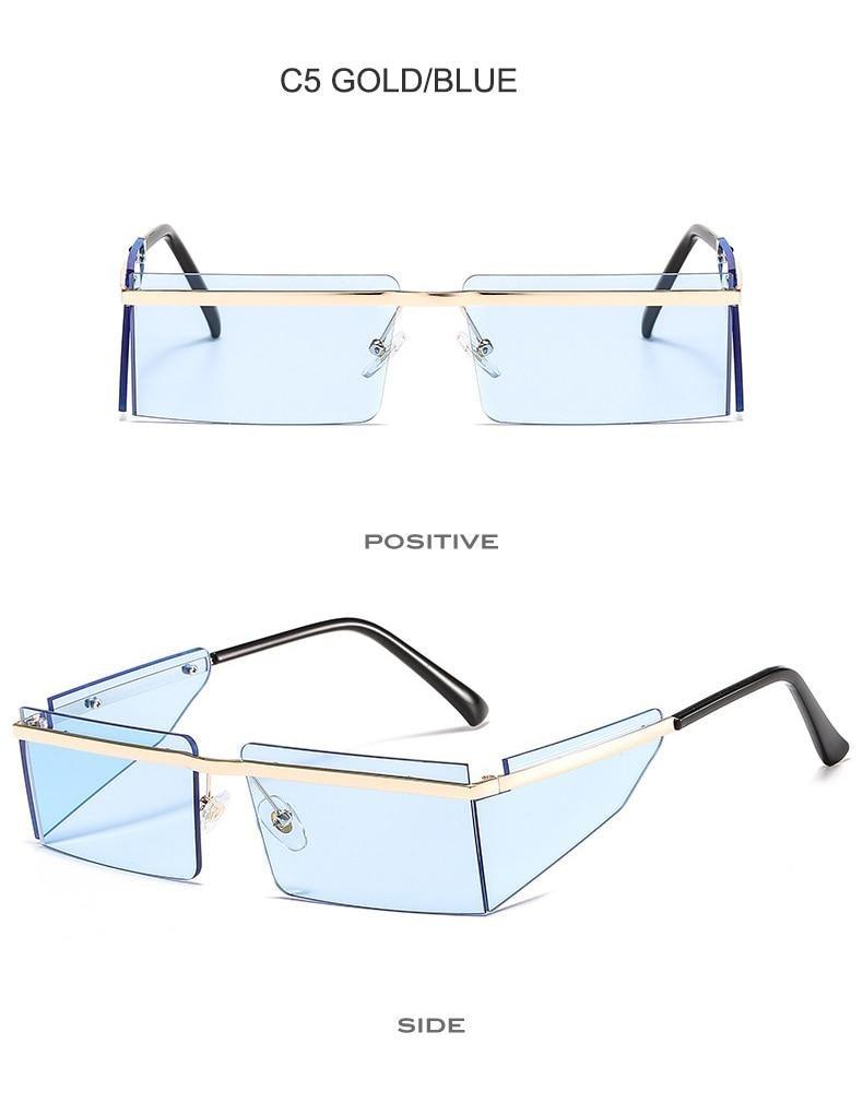 Rectangle Sunglasses Frameless Glasses Classic New Small Rimless Sunglasses For Women New Fashionable Square Sunglasses For Men New Eyewear Retro Rectangle Shape Glasses For Female In New Shades Stevvex