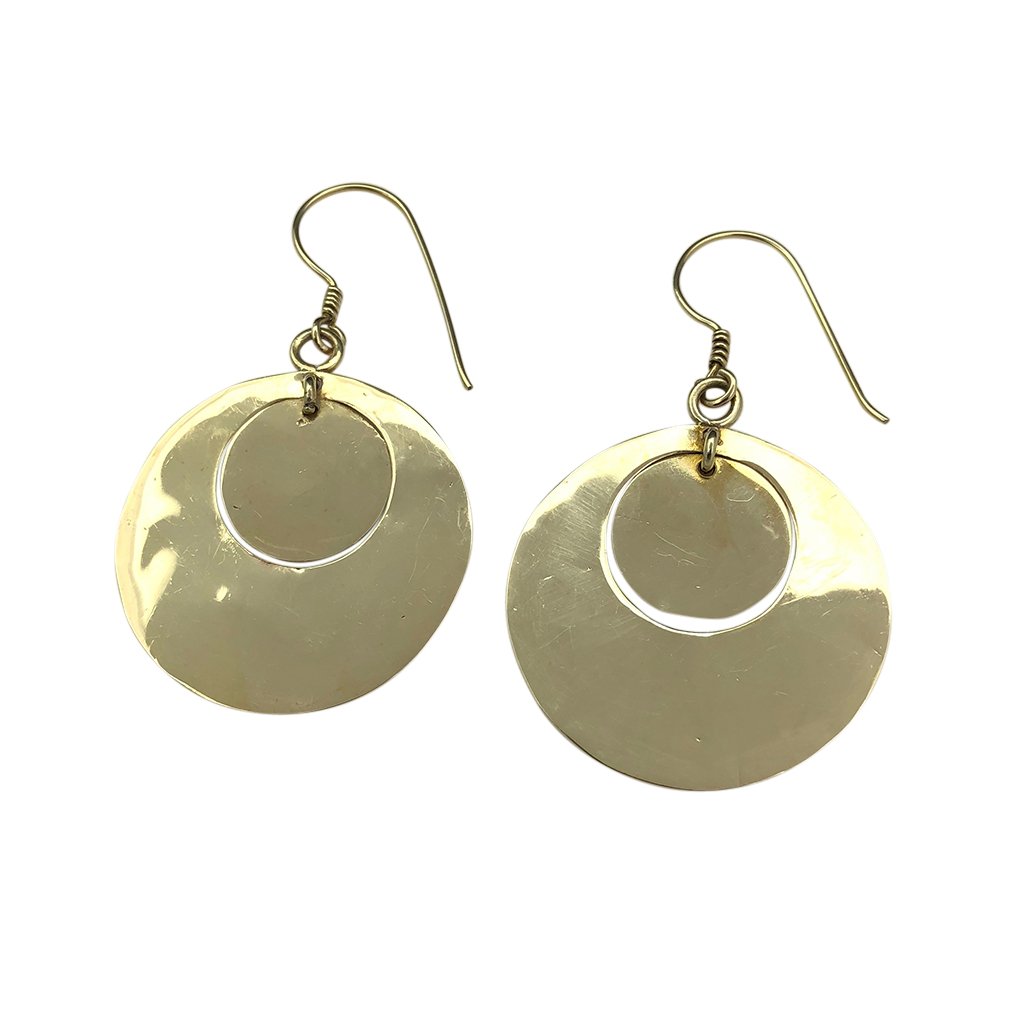 Recycled Bombshell Hammered Thin Flat Circle Earrings 2in Polished Handmade BandsCo Straps