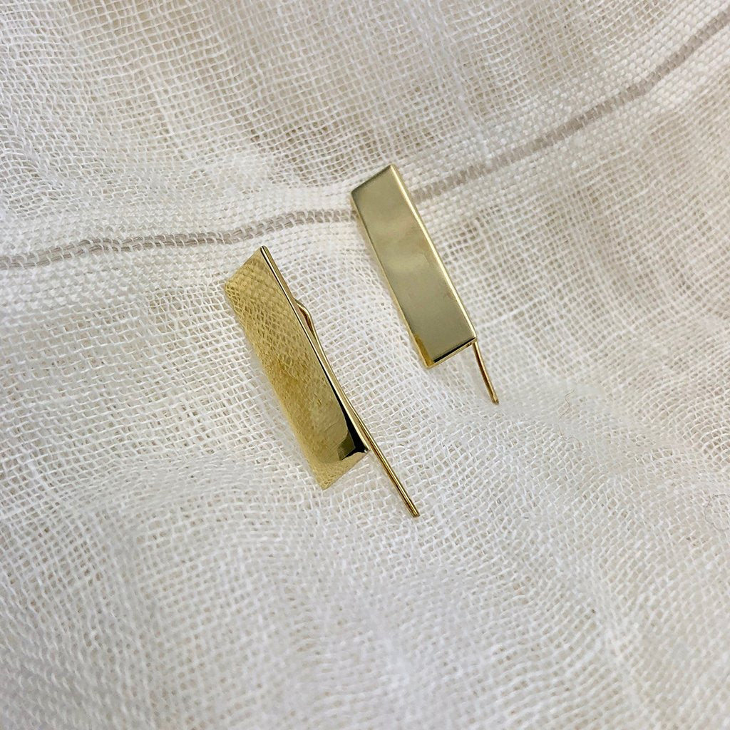 Recycled Brass Bombshell Bar Earrings - Handcast Cambodian Artisan Jewelry BandsCo Straps