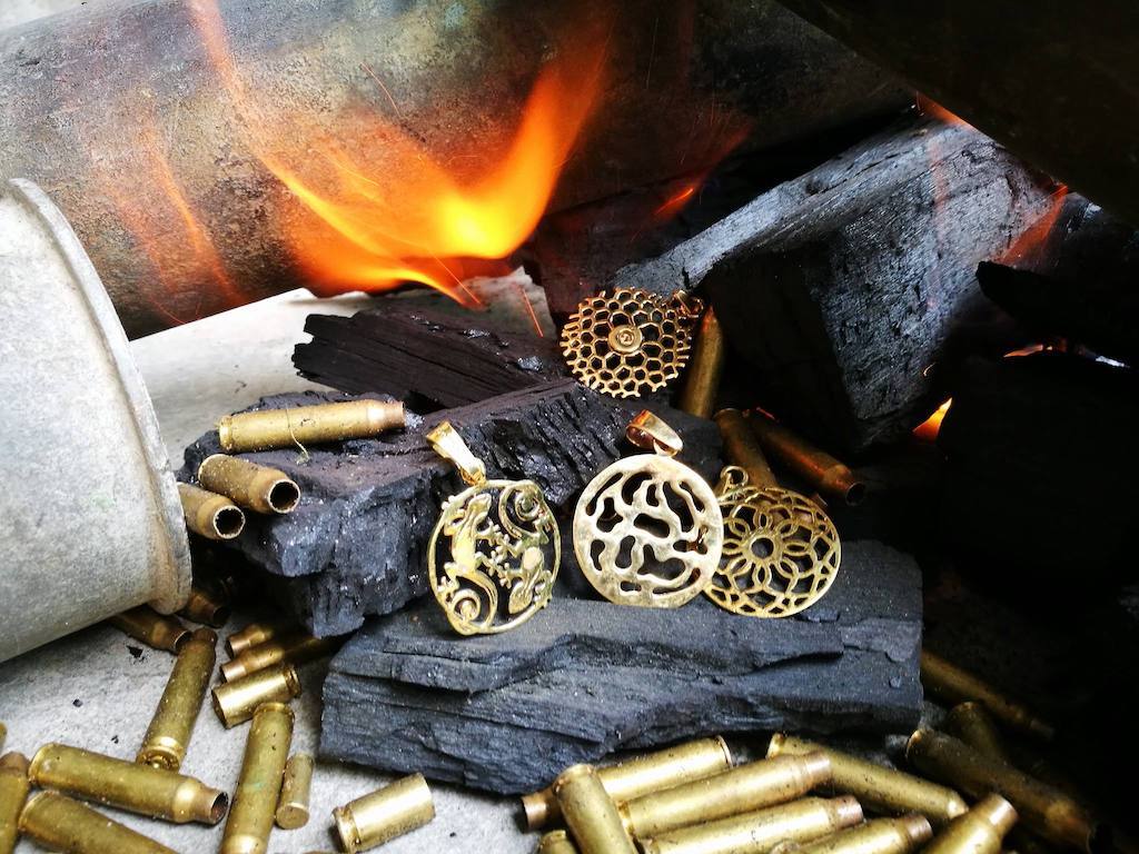 Recycled Brass Bullet Cuff Bracelet Handcast From Cambodian Bombshell Brass BandsCo Straps