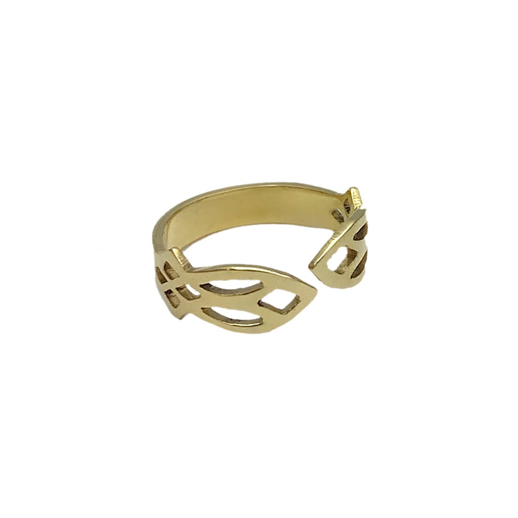 Recycled Brass Leaf Ring - Handcast Cambodian Bombshell Jewelry, Adjustable BandsCo Straps