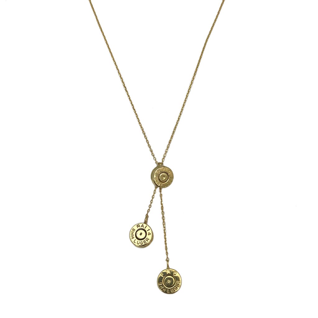 Recycled Bullet Cluster Necklace - 3 Polished Casings 11in Cambodian Handmade BandsCo Straps