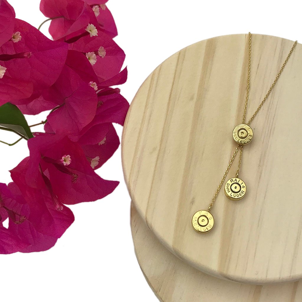 Recycled Bullet Cluster Necklace - 3 Polished Casings 11in Cambodian Handmade BandsCo Straps