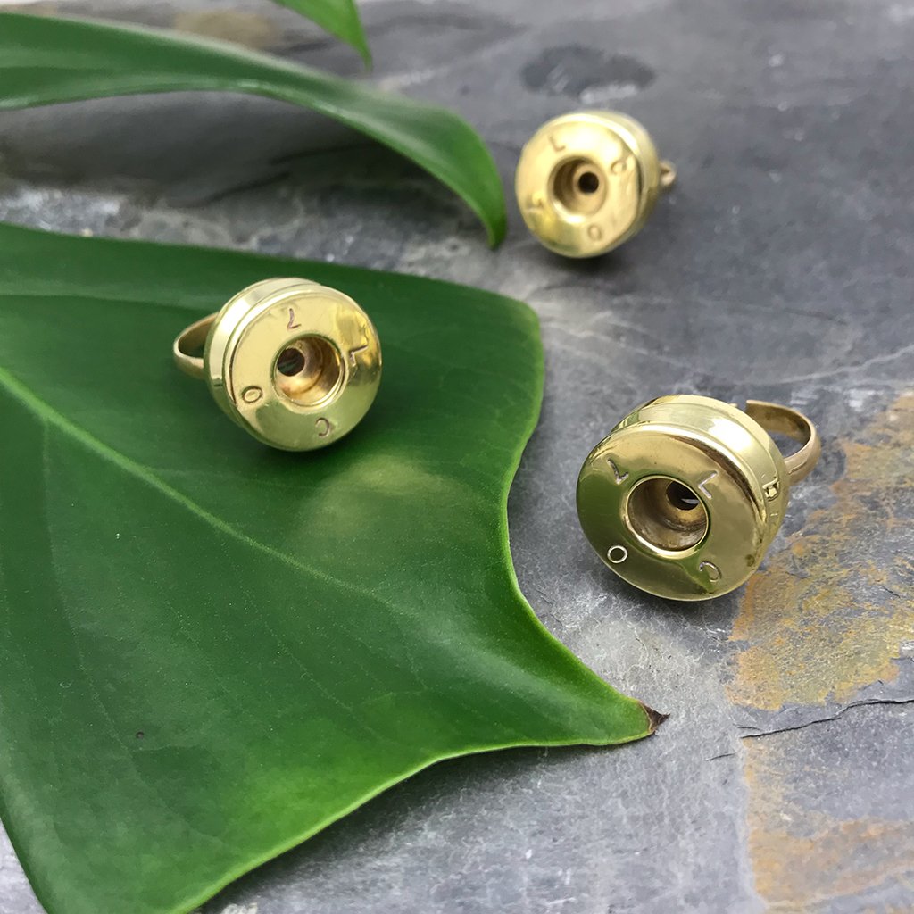 Recycled Bullet Ring Polished Brass From Reclaimed Bombshells Artisan Handcast BandsCo Straps