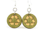 Recycled Wooden Earrings Eco Friendly Recycle Symbol Dangle
